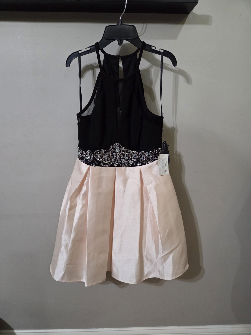Teeze Me Black and Light Pink/cream Beaded Waist Party Dress